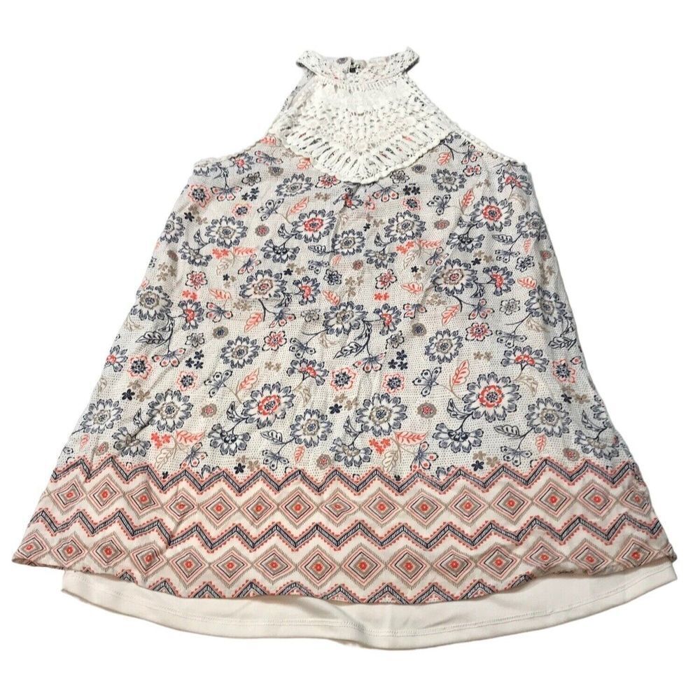 Altr'd State Boho medium layered‎ sleevless tank floral lace crochet top dress